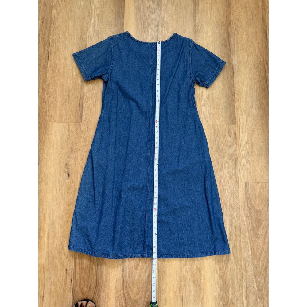 Vintage Denim Floral Embroidered Dress Small Cottage Prairie Blue Cotton Western - Picture 7 of 7